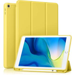 Akkerds Case Compatible with iPad 10.2 Inch 2021/2020/2019, for iPad 9th/8th/7th Generation Case with Pencil Holder, Protective Case with Soft TPU Back, Auto Sleep/Wake Cover, Yellow