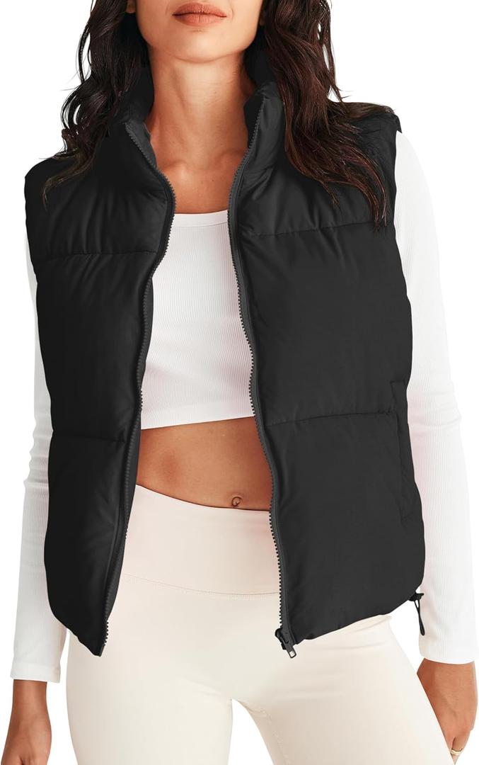 MEROKEETY Puffer Vest Women 2026 Fall Winter Sleeveless Jackets Lightweight Warm Stand Collar Quilted Zip Up Coat, Medium