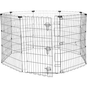Amazon Basics Foldable Octagonal Metal Exercise Dog Playpen - Indoor/Outdoor, Single Door, Medium (8 Panels, 24 x 36), Easy to assemble and store, 36" - Medium, Black