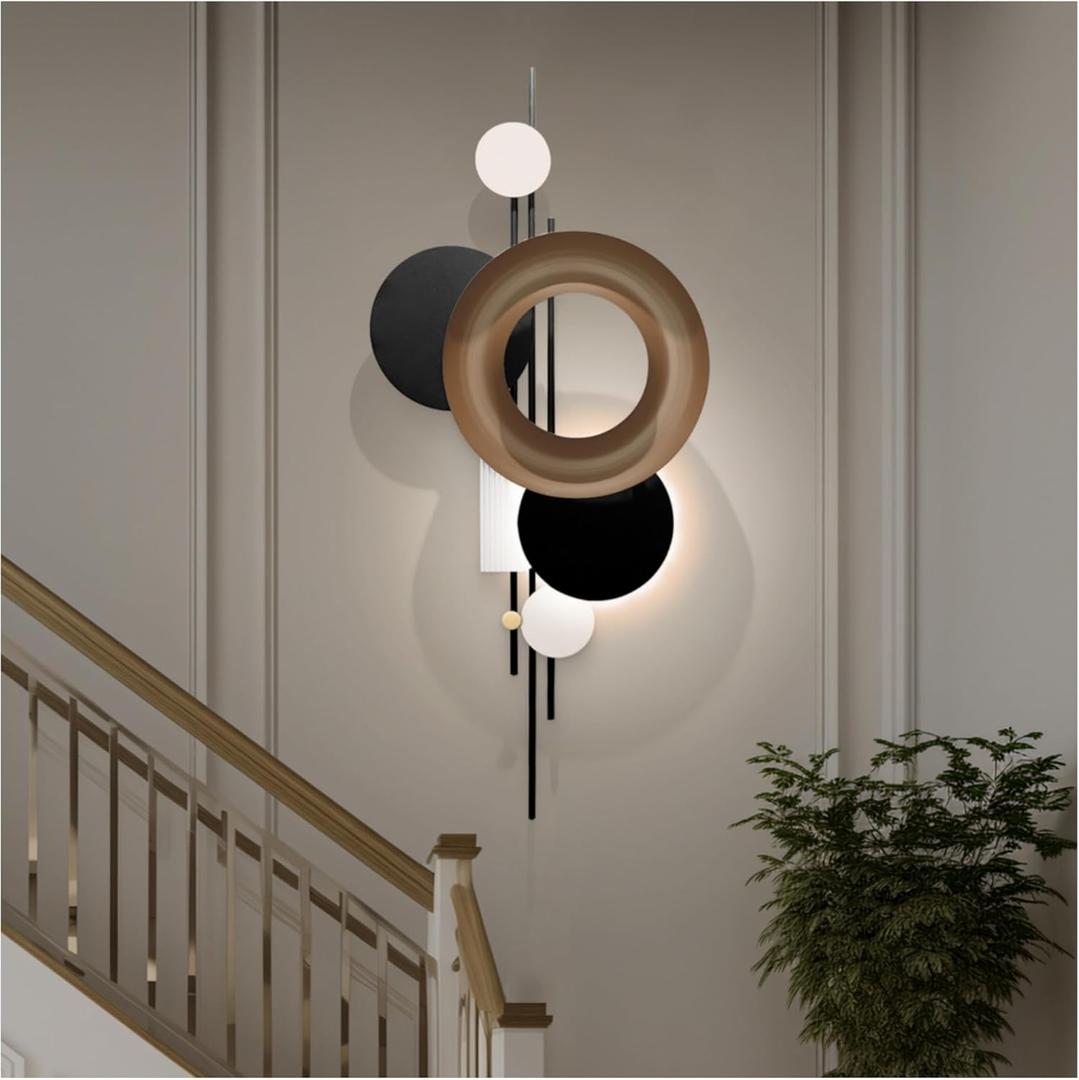 HEBOIX Large 3D Wall Art with Led Lights LuminescenceMetal Wall Art DecorModern Metal Wall Arts for Living Room/Dining Room/Corridor/Entrance Wall(17''Lx41''W-Light)