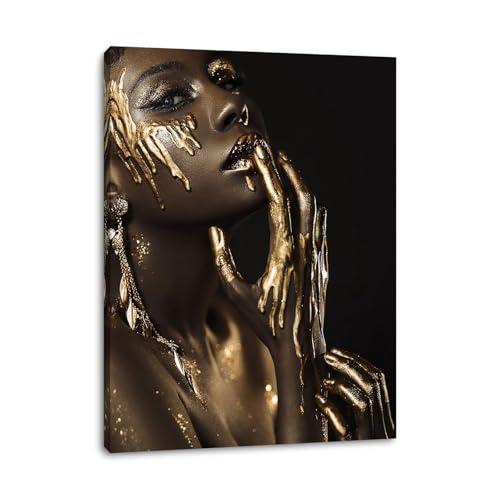 Daktenn Canvas Wall Art African American Women Wall Decor Black Woman Yellow Hair Beauty Abstract Painting Canvas Prints Living Room Bedroom Bathroom Home Decoration African Wall Art, 24"x32"
