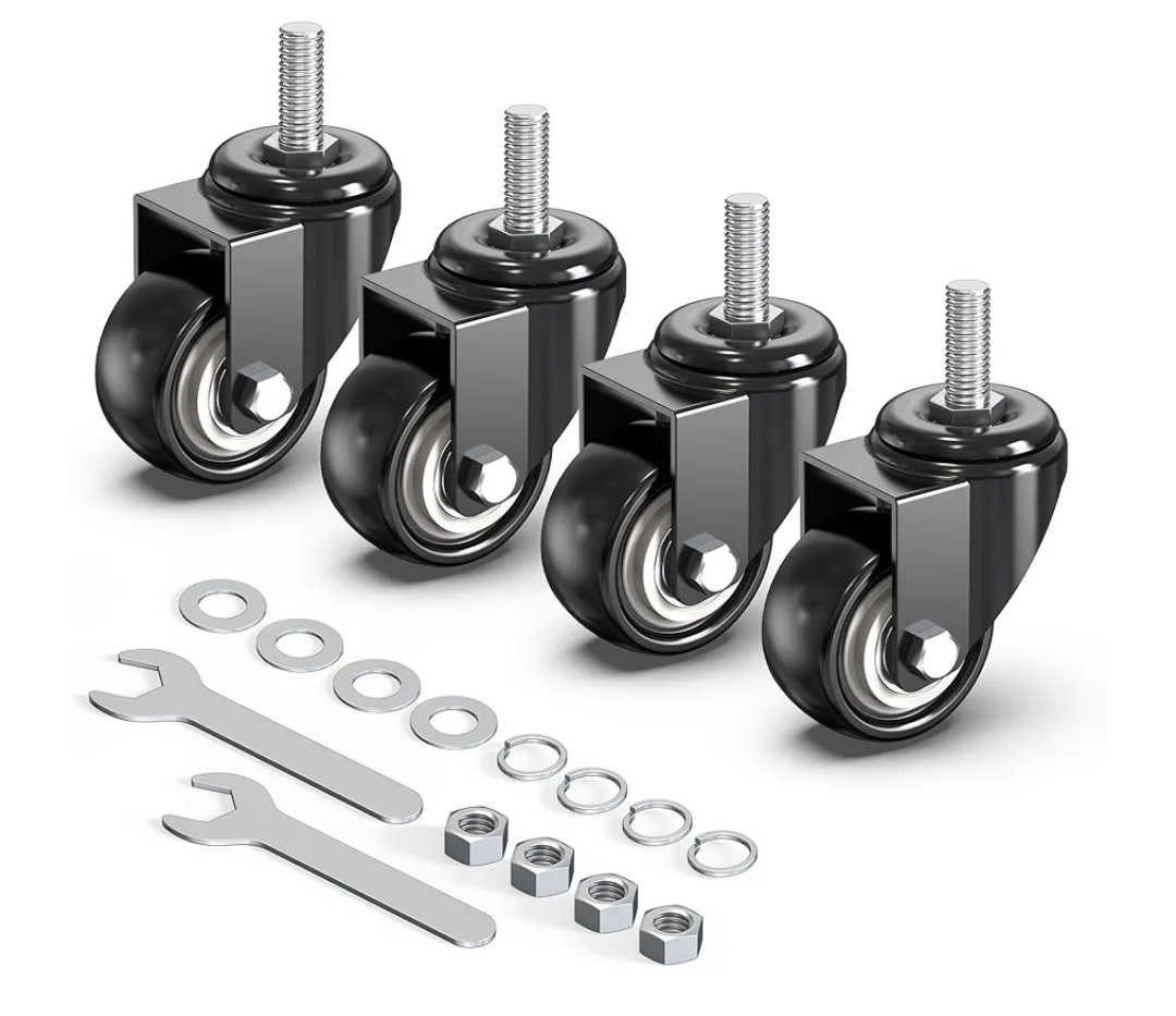 HOLKIE Caster Wheels 2 inch with No Brake Casters Set of 4, Threaded Stem 3/8" 16 x 1 (Diameter 3/8", Length 1") Swivel Set of 4 Heavy Duty Castors Black