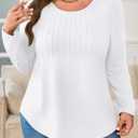 WYNNQUE Women's Plus Size Tops Long Sleeve Shirts Fall Outfits 2025 Trendy Pleated Blouses Dressy Casual Tops Clothes (XXL)