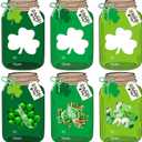 2 x Whaline 45 St. Patrick's Day Self-Adhesive Goodie Bags with Shamrock Clover Mason Jar Paper Cards Gradient Green Candy Holder Craft Set for DIY Irish Party Treat Exchange Favors, Non-Candy