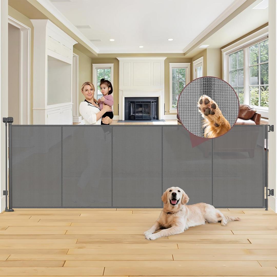 Reinforced 41" Extra Tall Pet Gate 100" Extra Wide Retractable Baby Gate with Support Rods, Indoor Large Baby Gate Mesh Dog Gates for The House Outdoor Extra Wide Baby Gates for Large Openings, Gray
