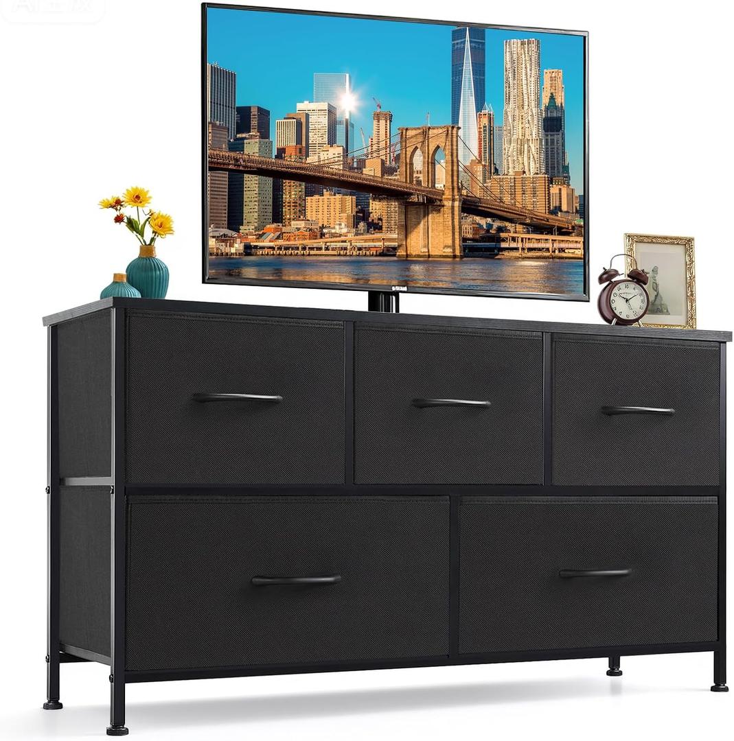 5-Drawer Dresser for Bedroom, Anti-Tip Wide Storage Organizer Fabric, 11.8"D x 39.4"W x 20.9"H
