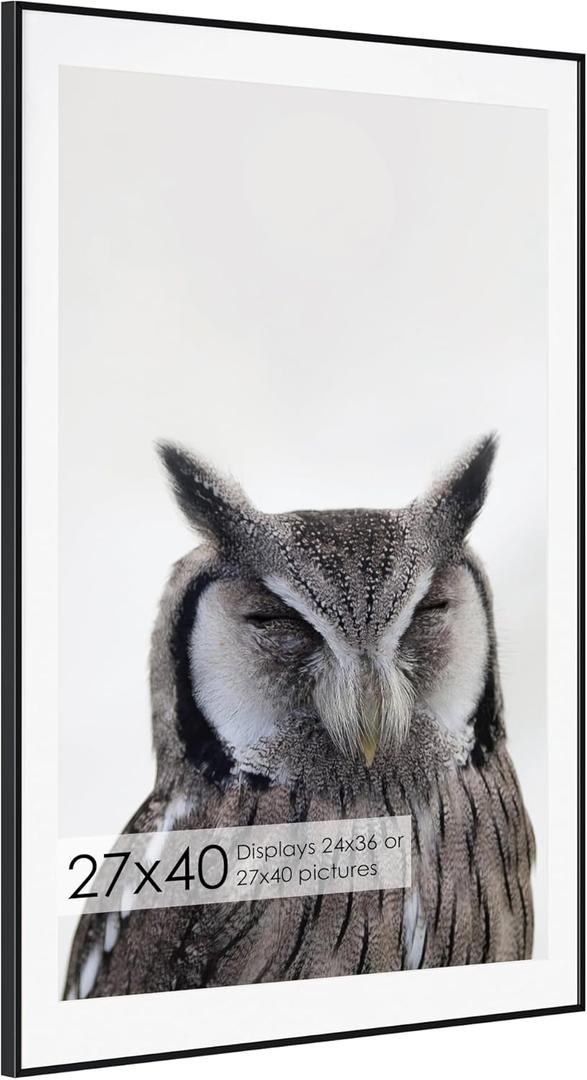 27x40 Metal Picture Frame with 24x36 Mat, Brushed Aluminum Finish, Tempered Glass Front, and Attached Hanging Hardware - Versatile Wall Display Frames for Vertical or Horizontal Orientation(Black,