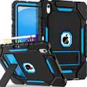 Grifobes for iPad A16 Case 11th Generation 11 inch 2025 / iPad 10th Generation Case 10.9 inch 2022, Heavy Duty Military Grade Shockproof Cover with Pencil Holder for i Pad 11/10 (Black+Blue)