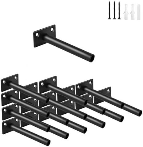 16 Pcs 4" Black Steel Floating Shelf Bracket Blind Shelf Supports - Hidden Brackets for Floating Wood Shelves - Concealed Blind Shelf Support – Screws and Wall Plugs Included
