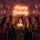 Happy Birthday Neon Sign for Backdrop, LED Happy Birthday Light Up Sign, USB Powered Dimmable Neon Light for Birthday Party Decorations, Wall Decor, Warm White, 16.5 x 12 inch