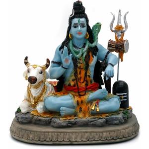 alikiki Indian God Lord Shiva Statue - Gifts for Indian Hindu 6.7" H Shiva Idol W/Cow Indian Return Gifts Yoga Studio Meditation Room Spiritual Decor Home Office Mandir Altar Pooja Item