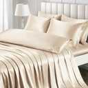 Ersmak 7 Pieces Satin Sheets Set California King Size, Luxury Silky Beige Satin Bed Sheets Set with 1 Deep Pocket Fitted Sheet, 1 Soft Flat Sheet, 4 King Pillowcases and 1 Body Pillowcase