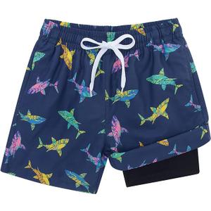 Cozople Boys Swim Trunks Compression Liner Swim Shorts Quick Dry Bathing Suit with Boxer Brief Swimwear 4-10T, Size 10