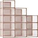 Kuject X-Large Shoe Storage Boxes Organizers for Closet 12 Pack, Fit Size 11,Clear Plastic Stackable Sneaker Containers for Entryway, Space Saving Shoe Rack,Substitute for Drawer Organize Unit, Brown