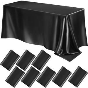 Lounsweer 8 Packs Satin Tablecloth 102 x 58 Inches Rectangle Table Cover Silk Smooth Fabric Party Table Cloth for Rectangle Parties, Holiday Dinner Wedding Banquet Decoration(Black)