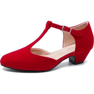 MAIERNISI JESSI Women's T-Strap Low Chunky Heel Mary Jane Pumps Cut Out Wedding Dress Shoes (9.5) Red Velvet MAIERNISI JESSI Women's T-Strap Low Chunky Heel Mary Jane Pumps Cut Out Wedding Dress Shoes (9.5) Red Velvet
