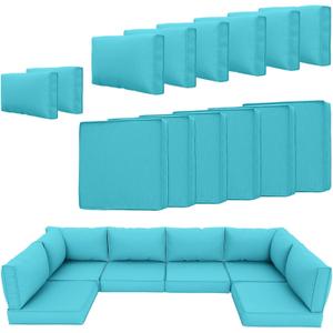 14 Piece Outdoor Patio Cushion Cover Replacement, Waterproof Patio Cushion Covers, Outdoor Furniture Cushion Covers Set for 6 Seat Wicker Rattan Sofa (Blue)