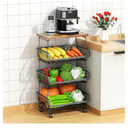 Fruit Vegetable Basket for Kitchen, 4 Tier Stackable Fruit Vegetable Storage Baskets with Wheels, Metal Wire Storage Basket Organizer Baskets for Kitchen, Pantry, Bathroom