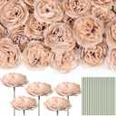 Thiccywoov 100 Pcs Flowers Long Stem Artificial Rose, 3.2 Inches Silk Rose Head Flowers Fake for Wedding Bridal Bouquet Independence Day Home Floral DIY Centerpieces Party Decoration(Nude)