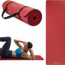 Gaiam Essentials Thick Yoga Mat with Easy-Cinch Strap (Red, 10mm) | Extra-Thick 10mm Cushioning | Textured Non-Slip Surface | Carrying Strap Included | Yoga, Pilates & Floor Workouts | 68"x24"