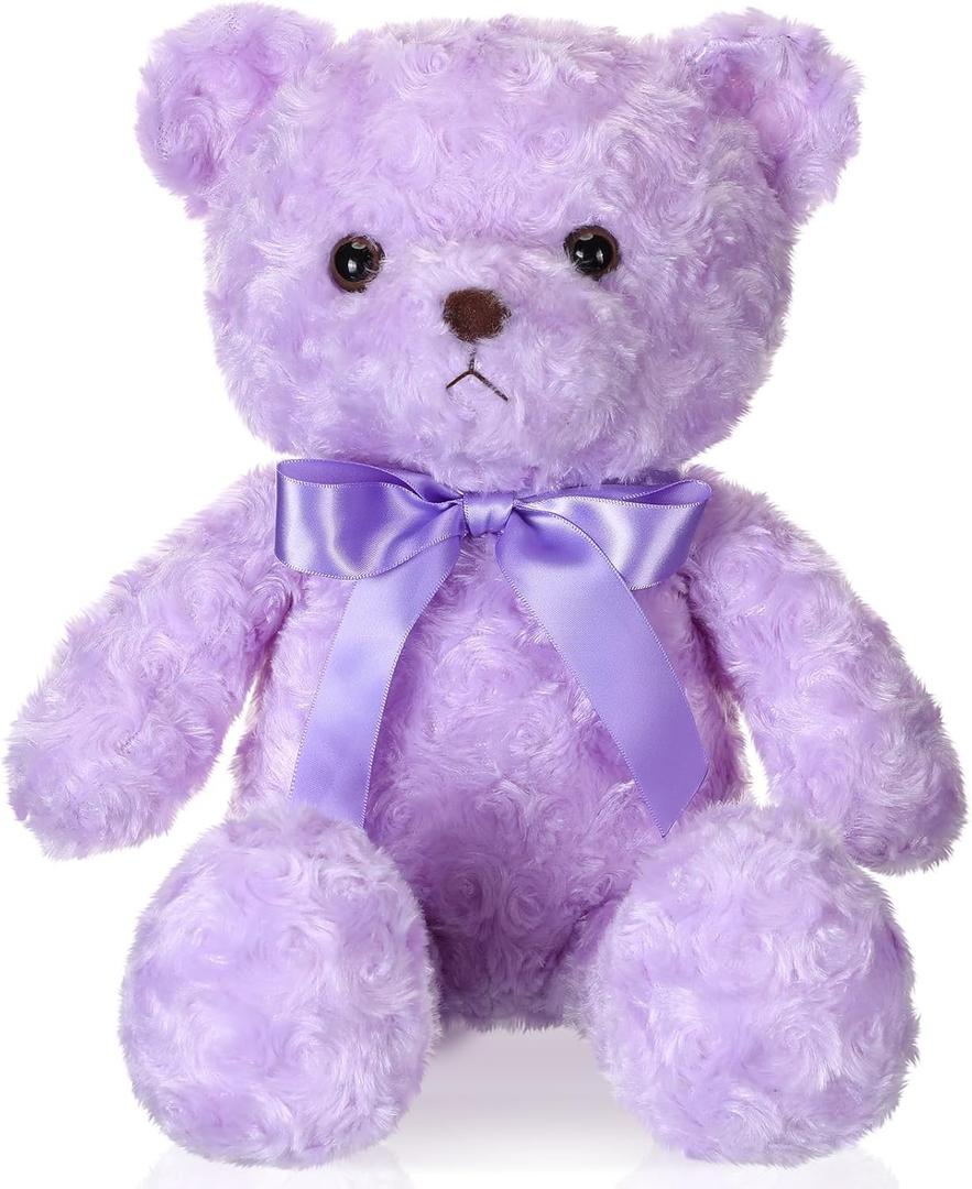 16 Inches Girl's First Bear Plush Stuffed Cute Bear Soft with Bow Plush Animal Toys for Girl Girlfriend Baby Shower Birthday Gifts Valentine Gifts (Purple)