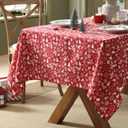 Home Bargains Plus Bell and Snowflakes Cotton Blend Tablecloth, 60 x 102 Inch Rectangle, Red Christmas Bell and Snowflake Pattern, Holiday Table Cover for Festive Dining and Seasonal Decor