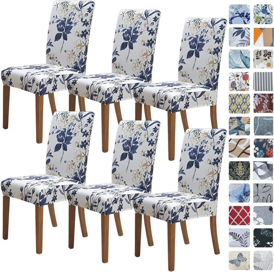 SPRINGRICO Chair Covers for Dining Room 6 Pack, Stretch Dining Chair Cover, Washable Spandex Kitchen Parsons Chair Slipcovers, Removable Seat Protector for Home or Party (Set of 6, Garden of Eden)
