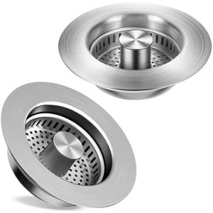Kitchen Sink Drain Strainer 2 Pack, 304 Stainless Steel Pop Up Sink Stopper, Anti-Clogging Sink Drain Strainer for US Standard Kitchen Drain