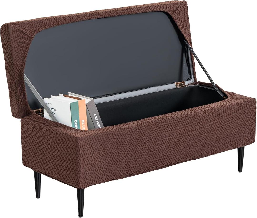 GOSTADY Ottoman Covers, Stretch Folding Storage Stool Slipcover Furniture Protector, Rectangle Bench Footstool Cover with Elastic Bottom, Soft Jacquard Fabric Removable Washable, Large (07)