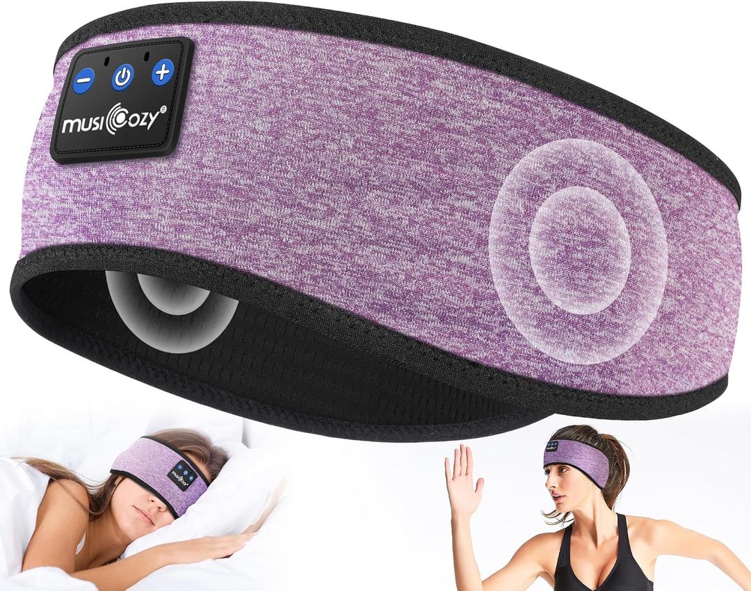 MUSICOZY Sleep Headphones Bluetooth 5.4 Headband, Wireless Earphones Music Sleep Earbuds Sleeping Eye Mask with HD Stereo Speakers for Workout Running Travel Yoga, Ideal Gifts for Women Men (Light Purple)