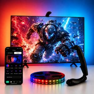 TV Backlight Sync to Screen with Sensor, 18ft RGB LED Light Strip for 75-85 Monitor, Smart App Control, Game & Music Sync Color Lighting