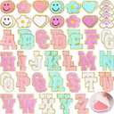 Hanaive 80 Pcs Chenille Letter Patches Self Adhesive Iron on Patch 3D Cute Embroidered Rainbow Smile Face Heart Applique Sewing Badges Patch for Fabric Clothing Jacket DIY(Pastel Rainbow,Letters)