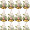 Eccliy 12 Pcs Reusable Mesh Grocery Bags Portable Cotton Produce Containers Washable Net Mesh Tote Bag Handle String Shopping(Beige)