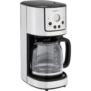 Amazon Basics Programmable Coffeemaker with Carafe and Reusable Filter, Stainless Steel, 12 Cups, Black