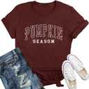 Pumpkin Shirts for Women Fall Season T-Shirt Halloween Thanksgiving Autumn Crewneck Tee (Red, XL)