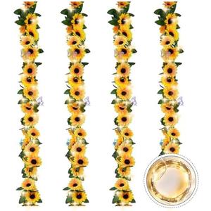 Sunflower Garland Decor 4 Pack 7.5ft Artificial Sunflower Vines Silk Hanging Fake Sunflower Centerpieces for Table Wedding Party Home Decorations Garland with Lights