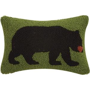 Peking Handicraft Bear in The Woods Hooked Wool Pillow 8 x 12