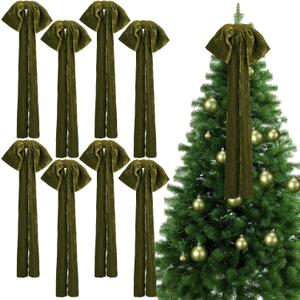 8 Pcs Extra Large Valentines Day Velvet Bows, 17.7 x 8.7 Vintage Raw Edge Ribbon Swag Bows for Romantic Home Decor, Door Wall Mantel Hanging Decorations(Olive Green,8.7 x 17.7 x 3 In)