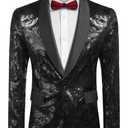 COOFANDY Men's Sequin Blazer Sparkly Glitter Fashion Jacket Prom Festival Shiny Blazer Suit Big and Tall Black, XXXL