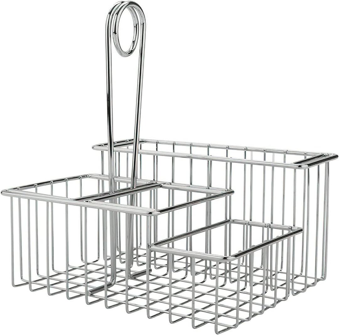 G.E.T. 4-21699 Chrome Four Compartment Condiment Caddy Metal Specialty Servingware Collection, 8" x 7" x 9" Tall, Chrome
