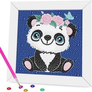 Pack of 2 Miairivy Diamond Painting for Kids, 5D Animal Diamond Art Mini Small Kit(with Wooden Frame), DIY Cute Panda Big Gem Painting Set, Paint by Diamonds Crafts for Girls Boys Ages 4-12