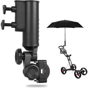 Heavy Duty Golf Push Cart Umbrella Holder 180Adjustable Aluminum Base for Stroller Bike Wheelchair Bicycle Mobility Scooter Beach Chair Shopping Cart Universal Windproof Umbrella Mount Kit