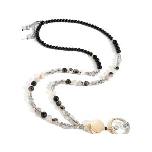 Lanyards for ID Badges and Keys,Natural Stone Beaded Teacher Lanyard for Women,Retractable Lanyard with ID Holder Cute Lanyards (Black Tourmaline Quartz)