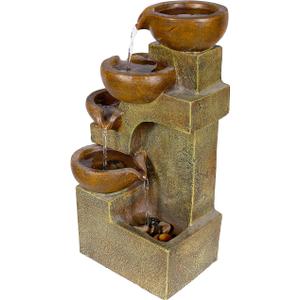 Alpine Corporation WCT726 Indoor/Outdoor Tabletop Tiered Pouring Pots Waterfall Fountain with Natural Stone Look, 16", Brown