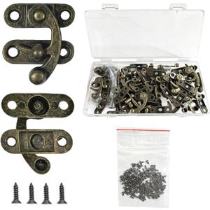 48 Pieces Thickened Solid Hasp Latches Locks Hooks, Antique Vintage Decorative Hasp Latches with Screws for Jewelry Box Wooden Cabinet Door, Cat Door Gate, Zinc Alloy (Bronze-48pieces)