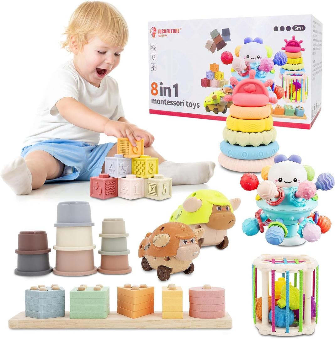 Baby Toys 6 to 18 Months, 8 in 1 Montessori Toy Set, Educational Learning Toy for Toddlers Babies Sensory Toys Newborn Infant Gifts for Boys & Girls