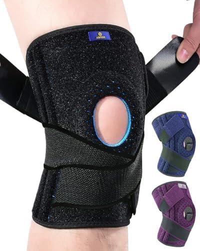 ABYON Adjustable Knee Brace for Men & Women - Maximum Support with Dual Side Stabilizers & Crossed Compression Straps for Meniscus Tear, ACL, MCL, LCL, Patella Injury and Post-Surgery Recovery - Please Check Sizing Video Before Buying, L/XL