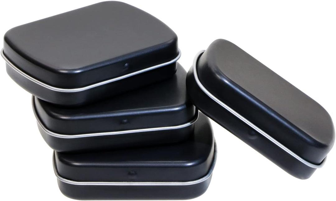 Mini Skater Metal Hinged Tin Box Rectangular Empty Small Hinged Tins Containers Storage Case for Pills Candies and Bead Earring Necklace Bracelet Jewelry Craft, Matte Black (8)