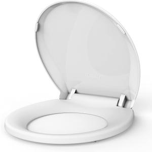 17 inch Round Toilet Seat Slow Close, White Color Polypropylene Toilet Seat Cover with Never Loosen Durable Lid, Quiet and Easy to Install & Clean