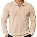 PRIVIMIX Mens Knit Polo Shirts Long Sleeve Fashion Textured Polo Sweater Stretchy Pullover Sweaters for Men Casual Golf Shirt Beige-L